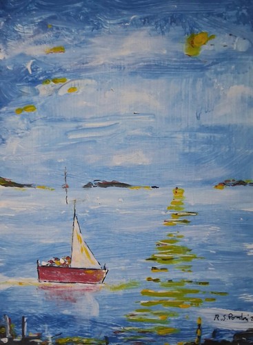 Seascape with boat coast - with,
