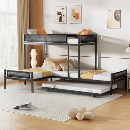 Shape metal triple bunk bed - metal,
