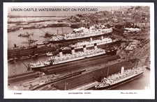 RP POSTCARD WHITE STAR LINE RMS OLYMPIC & RMS MAURETANIA SOUTHAMPTON DOCK c1925