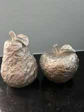 Pair Of LovelyMedium Sized Decorative Silver Coloured Apple And Pear Ornaments