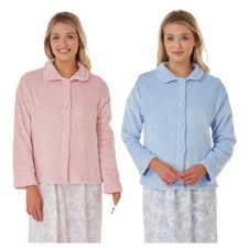 Ladies Coral Fleece Button Front Collared Soft Feel Bed Jacket Nightwear Size