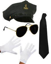 4 PC CHAUFFEUR CAP FANCY DRESS LIMO TAXI DRIVER COSTUME HAT GLASSES GLOVES TIE
