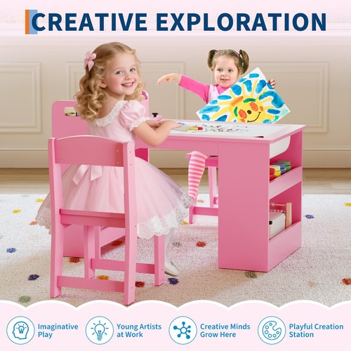 Pink kids art table - pink,