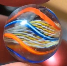 27/32" Shooter English Style W/Y Alternating Latticino German Marbles NM++/NM+++