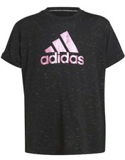 ADIDAS Kid's T-Shirt Girl's Black With Pink Logo 11-12yrs Loose Fit Easy Wear