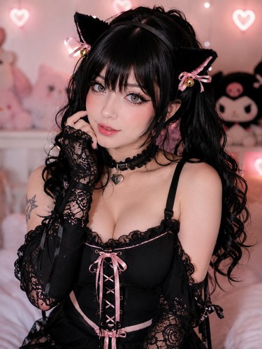 Black pink plush cat ears - pink,