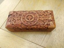 Wooden Hand Carved Box With Flowers 3ins By 1 Ins