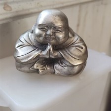 Chinese Old Tibet Silver Buddha Small Sitting Laughing Buddha Statue