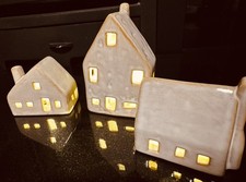 Set of Three Rustic LED Ceramic Christmas Houses Decorations next 2025 season 