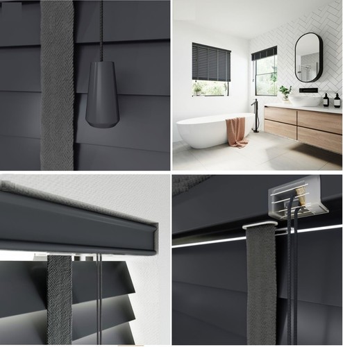Dark grey faux - wood, venetian