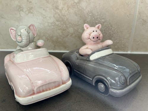 Pair vintage ceramic piggy - vintage,