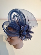 Navy Blue Hair Fascinator Clip In Or Headband New Lightwight Races Wedding