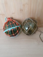 Vintage Glass Fishing Net Floats Green Original String Macrame Tradishional 