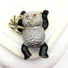 Vintage Panda Brooch Cute Animal Jewelry Mid Century Statement Lapel Pin Mother