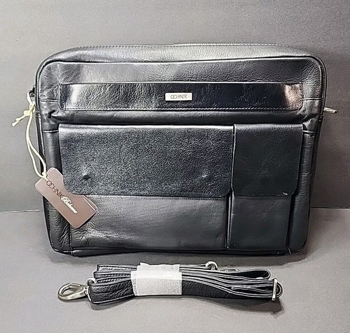 Black leather messenger - black,