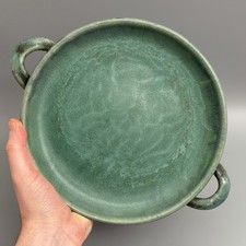 Vintage Early Upchurch Pottery Footed Bowl Centrepiece c1920 Green Drip Glaze
