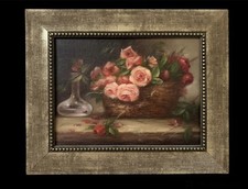 Original Oil Painting Antique Style Flowers Roses With Ornate Frame