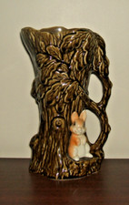Vintage Sylvac 4242 Rabbit Oak Tree Trunk Brown Large 9” Pitcher Vase Jug Retro