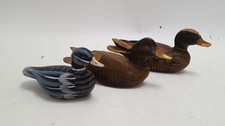 Set of 3 Hand Painted/Carved Wooden Duck Ornaments Decorative Figurines
