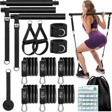 Pilates Bar Kit with 6 Resistance Bands Home Gym Fitness Training Workout Set