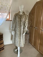 Vintage Astraka Of London Luxury Long Faux Fur Snow Leopard Coat Sz12-14Used VGC