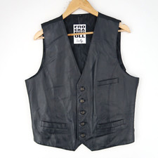 Vintage Black Leather Waistcoat Gilet Vest Size M (T9524)