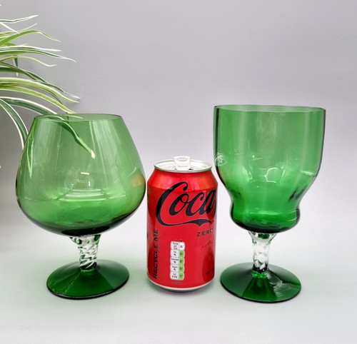 Pair green art glass - art, goblets