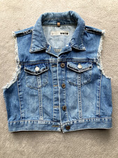 Topshop MOTO Blue Denim Waistcoat with black sequin detail Womens UK Size 10