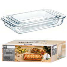 Glass Baking Dish Set 3 PCS Oven Safe Borosilicate Trays for Cooking Roasting
