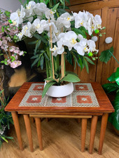 MID CENTURY VINTAGE TILE TOPPED NEST OF THREE RETRO COFFEE PLANT TABLES MCM