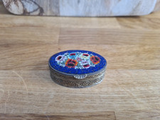 Vintage Micro Mosaic Yellow Metal Pill Box - 1940s - Vintage Pill Boxes