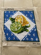 Completed French tapestry : lemon & lime. Blue and white 