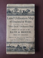 1939 BATH & BRISTOL Land Utilisation Map, 1" Ordnance Map Colour Cloth VG cond.