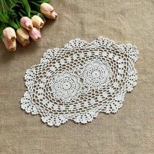 Oval Shape White Crochet Cotton Lace Doily Table Placemat Doilies Mat