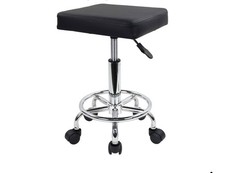 KKTONER Square Rolling Stool with Foot Rest PU Leather Height Adjustable-Black