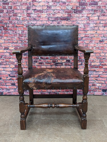 Antique leather arm chair with - antique,