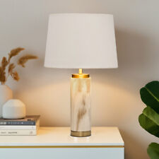 Table Lamp Cylinder Cream Marble Effect with White Gold Lined Shade