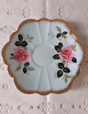 Royal Windsor Vintage Fine Bone China Pale Blue & Pink Roses Saucers VGC