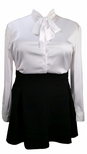 White satin pussybow blouse - white,