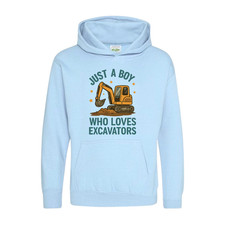 Just a Boy Who Loves Excavators Hoodie Tee – Construction Lover Gift for Kids