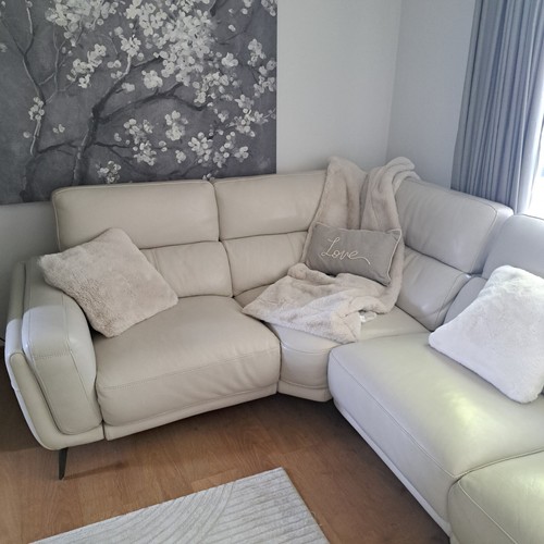 Cream leather corner sofa - leather,
