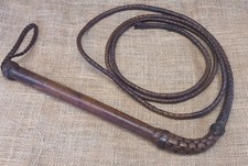 Vintage 7.5ft Bullwhip 8 Plaits Rich Brown Patinated Leather  Western Equestrian