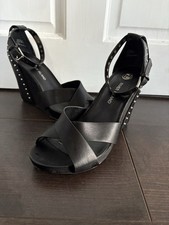 River Island Women's Wedge Heels Studded Strap Sandals Shoes Black Size UK 7
