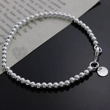 Bead Bracelet 4MM Silver Round