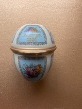 Halcyon Days Enamel Easter Egg 1990 Floral Basket Theme inc stand.