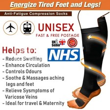 Men Women Anti-Fatigue Compression Unisex Flight Travel Socks Anti Swelling UK