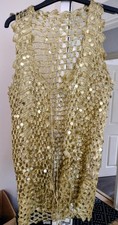 Unique Hand Crocheted Vintage Gold, Sequined Long Waist Coat.