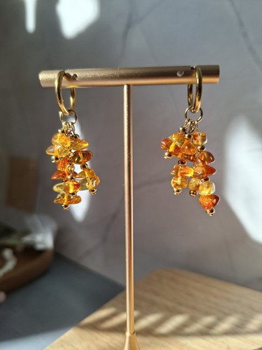 Natural amber beads earings - natural,