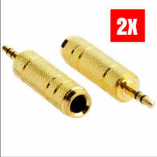 2x Big to Small Headphone Adapter Converter Plug 3.5mm to 6.35mm Jack Audio Gold