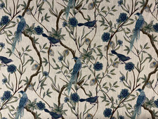 100% Linen Fabric Exotic Birds